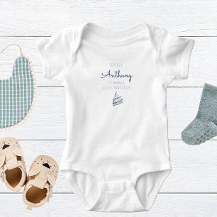 Baby Last Name Coming / Blue Baby Hat Custom Bodysuit