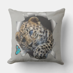 Baby leopard & butterfly outdoor cushion