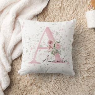 Baby letter initial and name watercolor cushion