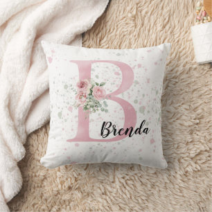 Baby letter initial and name watercolor cushion