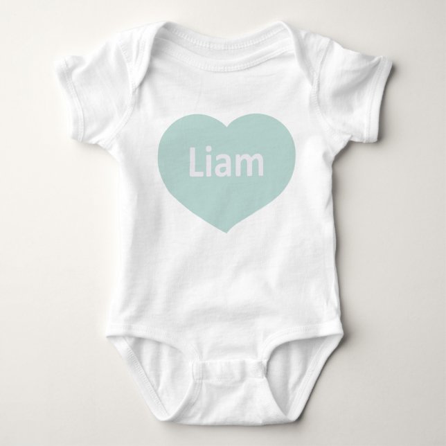 Baby Liam White blue-green Heart Baby Bodysuit (Front)