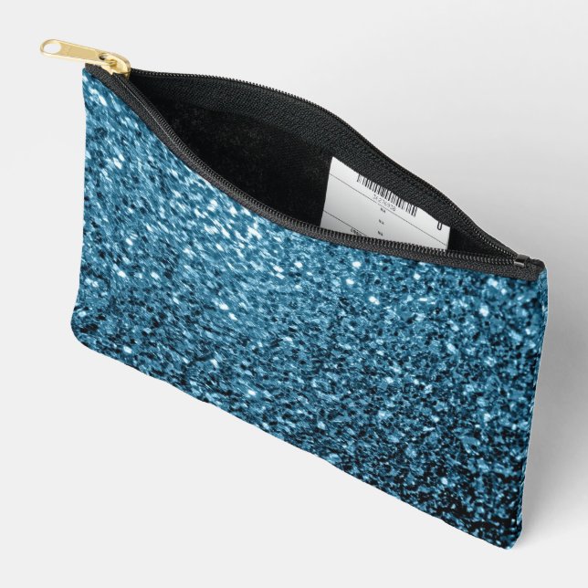 Baby light blue faux glitter sparkles accessory pouch (Open)