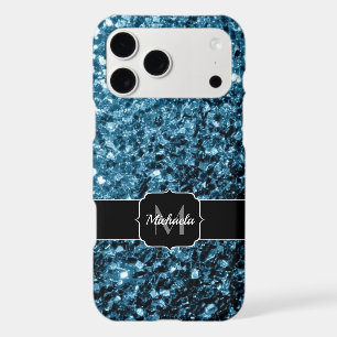 Baby light blue faux glitter sparkles Monogram
