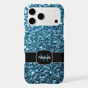 Baby light blue faux glitter sparkles Monogram