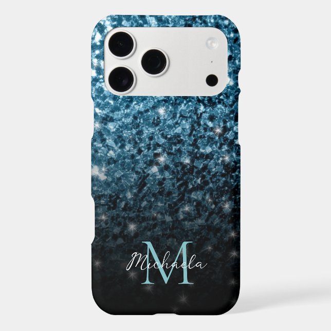 Baby light blue faux glitter sparkles Monogram (Back)