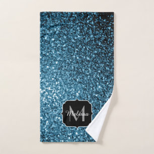 Baby light blue faux glitter sparkles Monogram Bath Towel Set