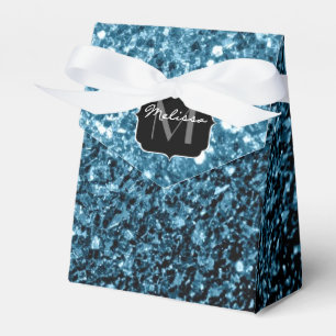 Baby light blue faux glitter sparkles Monogram Favour Box