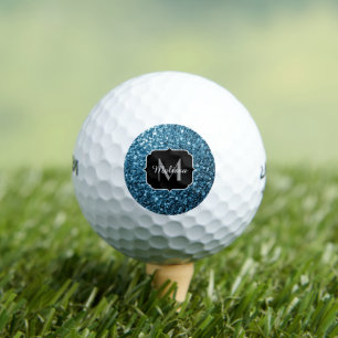 Baby light blue faux glitter sparkles Monogram Golf Balls