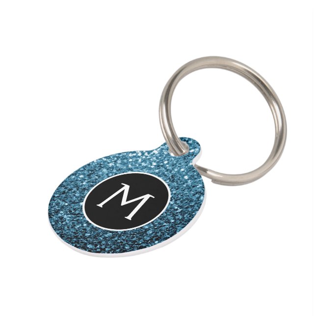 Baby light blue faux glitter sparkles Monogram Pet Tag (Side)