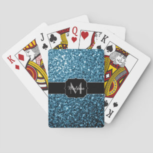 Baby light blue faux glitter sparkles Monogram Playing Cards