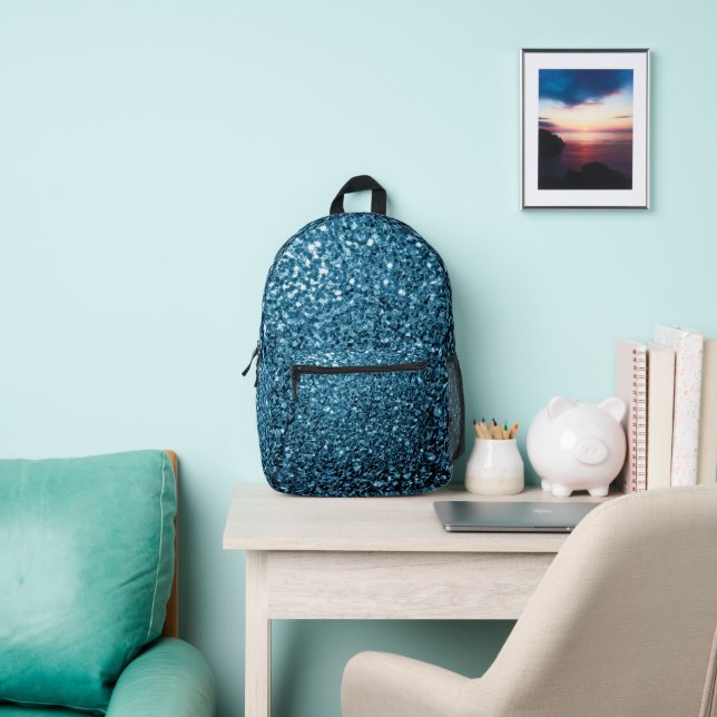 Baby light blue faux glitter sparkles printed backpack (Insitu)