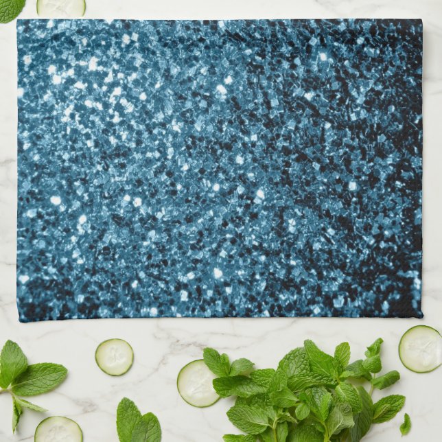 Baby light blue faux glitter sparkles tea towel (Folded)
