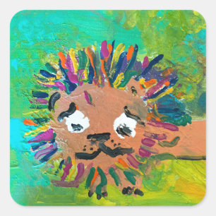 Baby Lion "Art by Kids" Square Sticker
