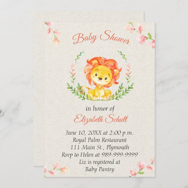 Baby Lion Baby Shower Invitation (Front/Back)