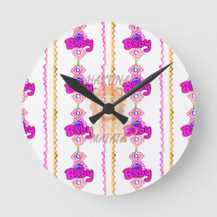 Baby Lion Cub Hakuna Matata graphic art text desig Round Clock
