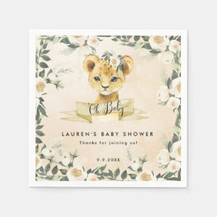 baby lion cub neutral florals baby shower napkins