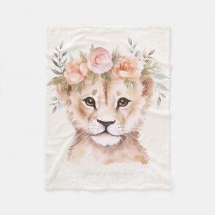 Baby Lion Cub with Flower Crown  Fleece Blanket