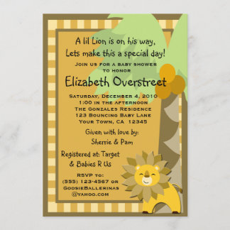 Baby Lion Jungle King Shower Zoo Safari Custom Invitation