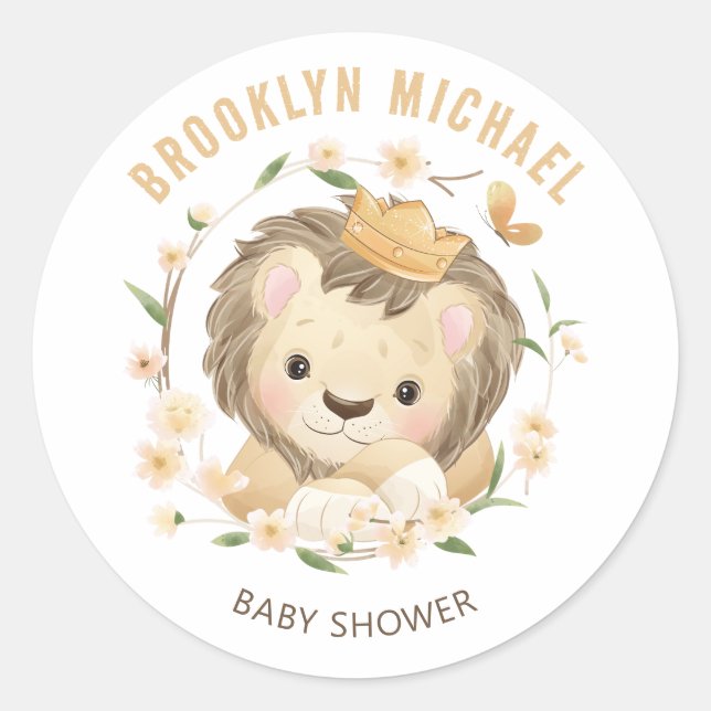 Baby Lion King Baby Shower jungle Classic Round Sticker (Front)