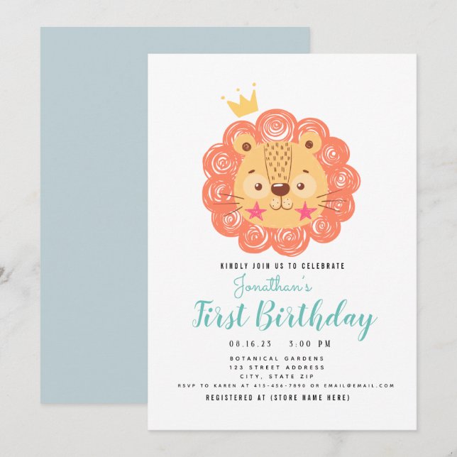 BABY LION King of the 1st Birthday Announcement (Front/Back)