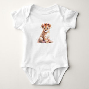 Baby Lion Lioness Cub with Flowers  Bodysuit