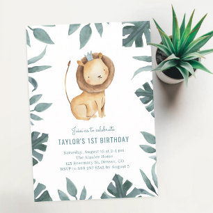 Baby Lion Prince Watercolor Jungle Birthday Invitation