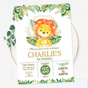 Baby Lion Safari Jungle Party 1st Birthday Invitation