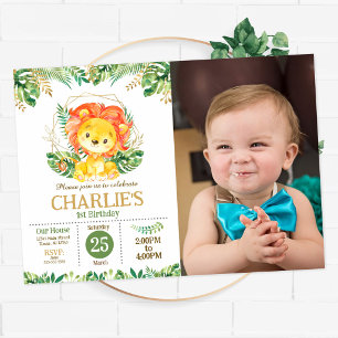 Baby Lion Safari Jungle Party 1st Birthday Invitation