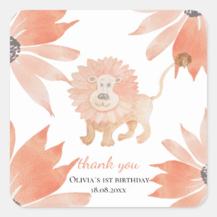 Baby Lion Watercolor Hand-painted Square Sticker