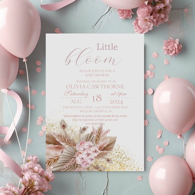 Baby Little Bloom Pampas Grass Baby Girl Shower Invitation (Creator Uploaded)