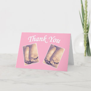 Baby little feet twins thank you card pink