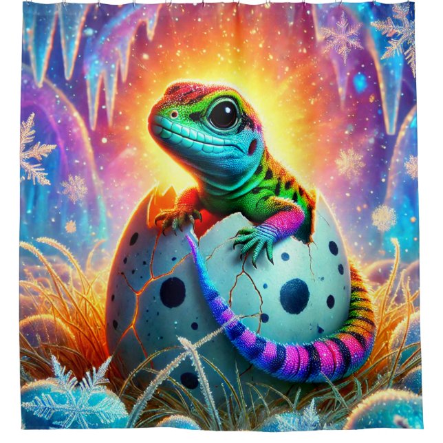 Baby Lizard Hatching Shower Curtain (Front)