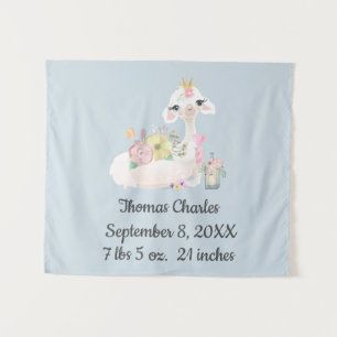 Baby Llama with Flowers White and Blue Baby Boy Tapestry