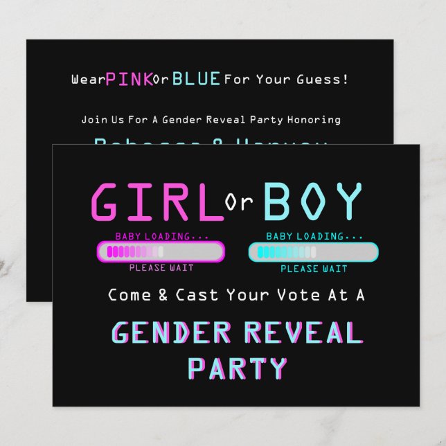baby loading bar gender reveal party invitation (Front/Back)