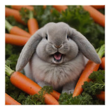 Baby Lop-eared Bunny Hugging Carrots