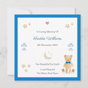 Baby Loss Boy Moon Stars Teddy Memorial Flat Card