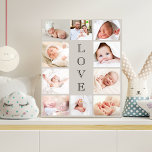 Baby Love 10 Photo Collage Taupe Faux Canvas Print<br><div class="desc">A taupe photo collage faux canvas print to celebrate your newborn baby. Personalise with 10 family photos. "LOVE" is written down the middle in elegant text.</div>