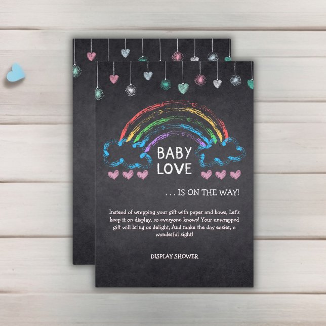 Baby Love Chalkboard Hearts & Rainbow Baby Shower Enclosure Card (Creator Uploaded)