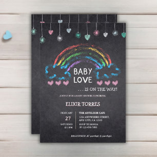 Baby Love Chalkboard Hearts & Rainbow Baby Shower Invitation