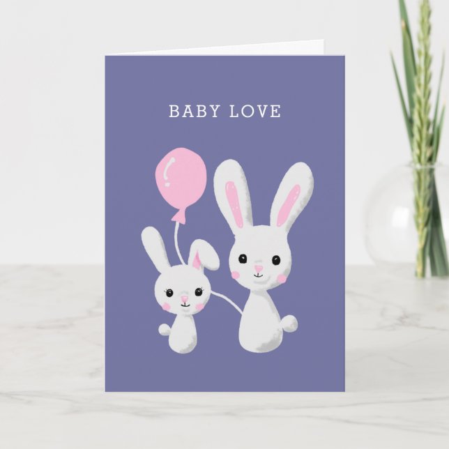 Baby Love | Cute Bunnies Newborn Congratulations Card (Front)