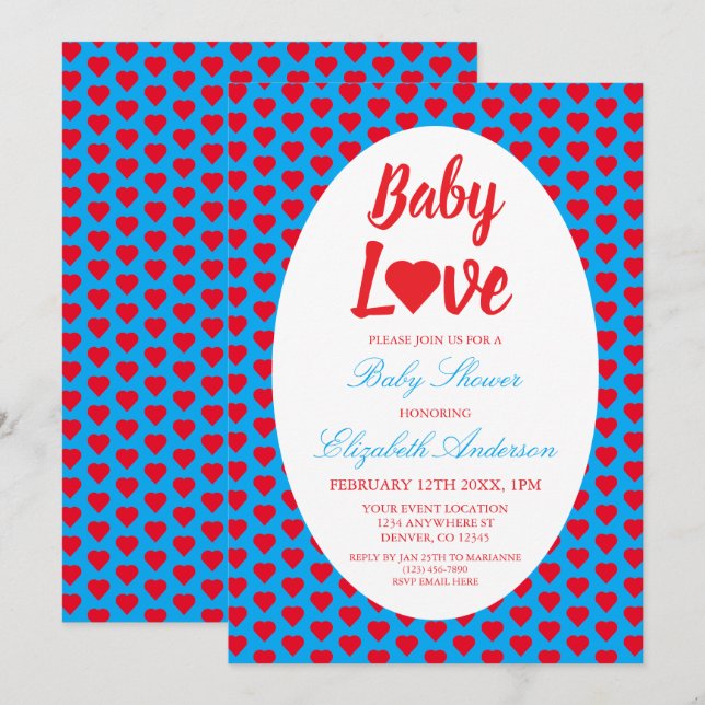 Baby Love Heart Baby Shower Invitation (Front/Back)