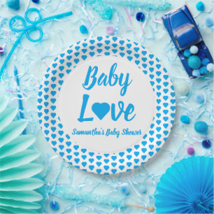 Baby Love Heart Baby Shower Paper Plate