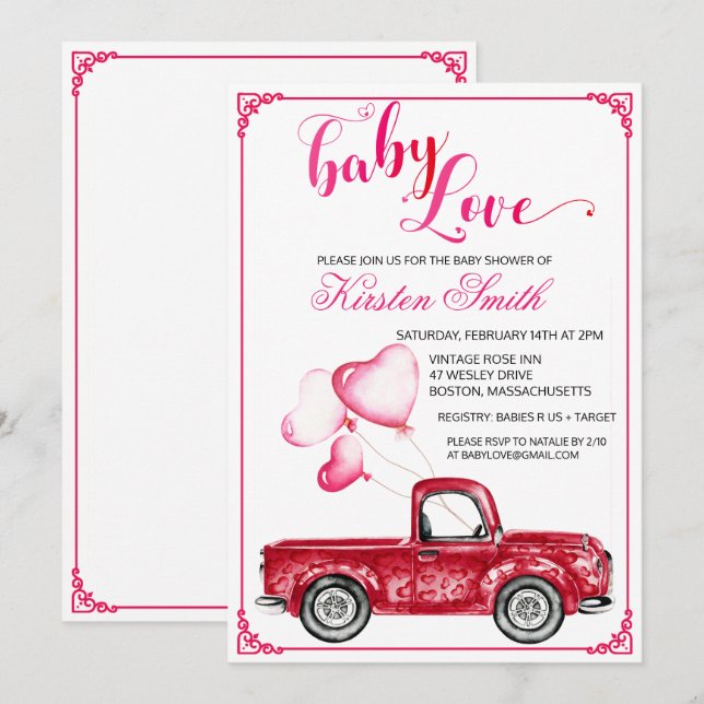 Baby Love Heart Balloons Baby Shower Invitation (Front/Back)
