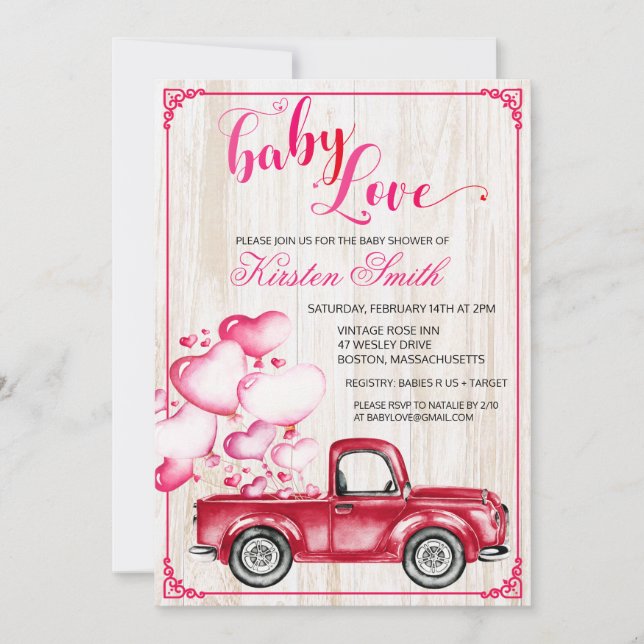 Baby Love Heart Balloons Baby Shower Invitation (Front)