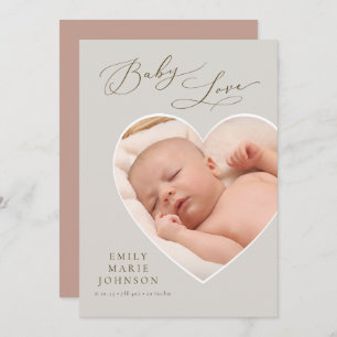 Baby Love Heart Shaped Photo Birth Announcement