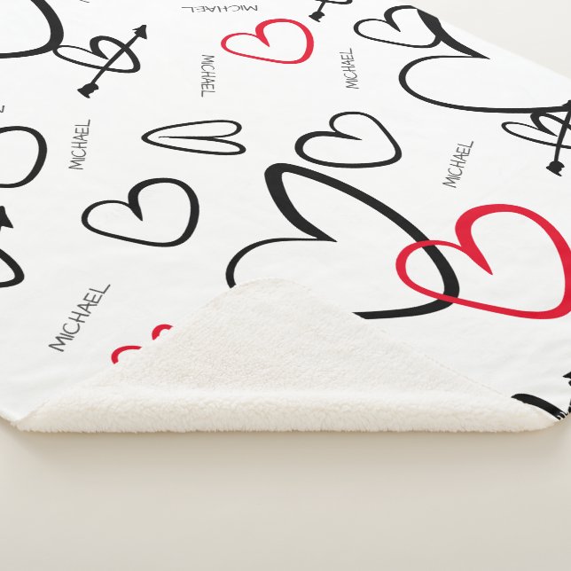 Baby Love Personalised Name Hearts Pattern Baby  Sherpa Blanket (3/4)