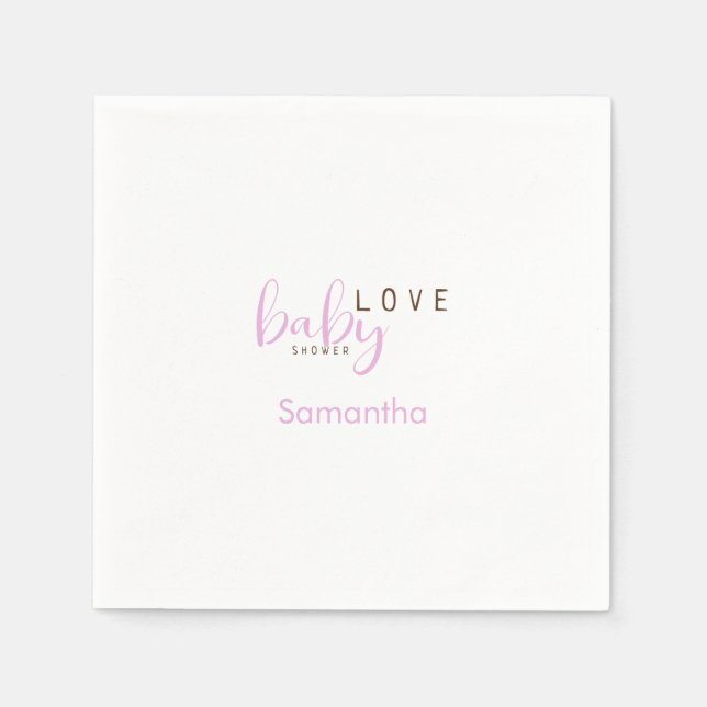 Baby Love Pink Baby Girl Shower Cocktail Napkin (Front)
