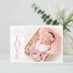 Baby Love Pink Typography Photo Birth Announcement