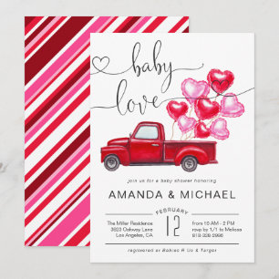 Baby Love Red Truck Heart Balloons Baby Shower Invitation
