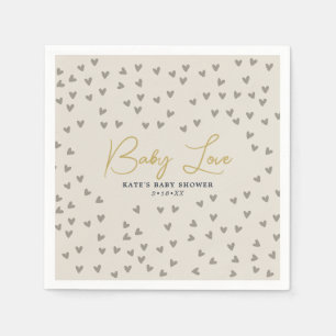 Baby Love Taupe Hearts Gender Neutral Baby Shower Napkin